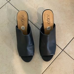 Sugar Black Faux Leather Open Toe Mules size 10